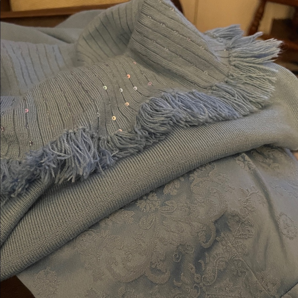 Oscar de la Renta Fringe Knit Sweater with Subtle Sequins and Brocade Pants
